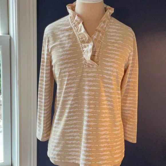 J. McLaughlin Beige and White Ruffle Collar Top - Picture 2 of 9